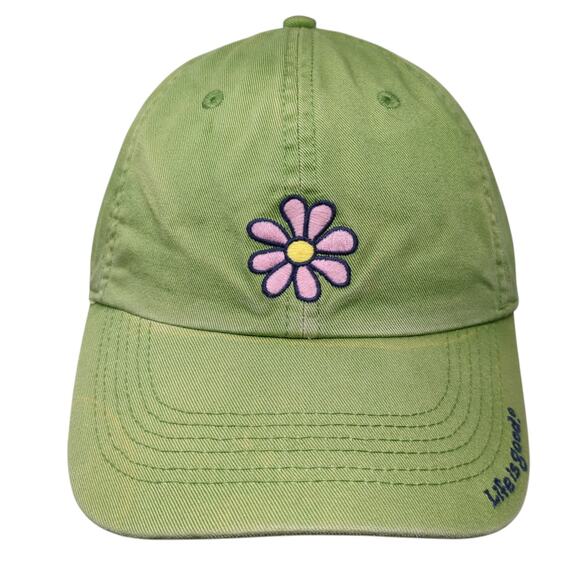 Flower Slideback Baseball Hat Green One Size Embroidered Life Is Good - Picture 1 of 9